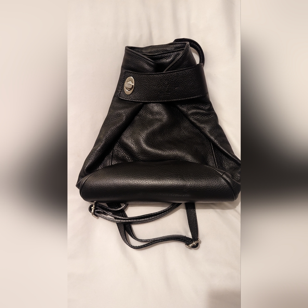 Italian Leather Black Backpack